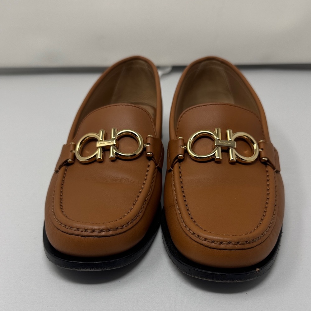 Salvatore Ferragamo Brown Loafers with Gold Accent ~ Women’s size 8.5C